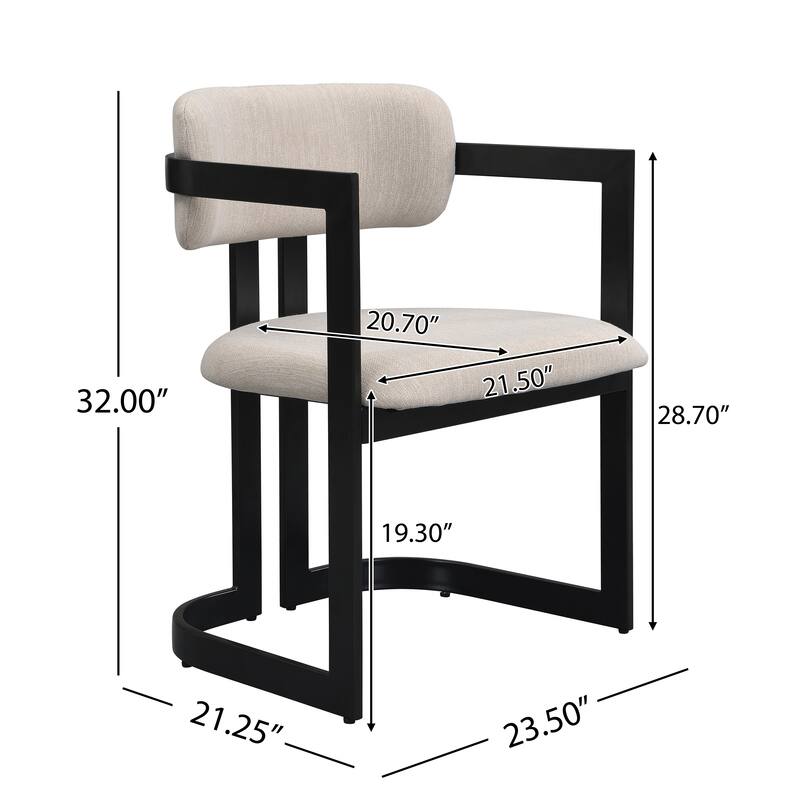 Upholstered Dining Chairs Set of 2, Fabric Armchairs with Beige Seating White Metal Frame, 265 LBS Weight Capacity