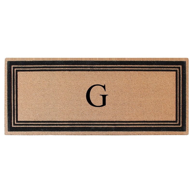 A1HC Natural Coir Monogrammed Flock Anti shed Treated Durable Doormat BlackBeige