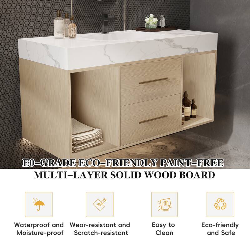 39.4" Ceramic Sink Bathroom Vanity, Floating Bathroom Vanity