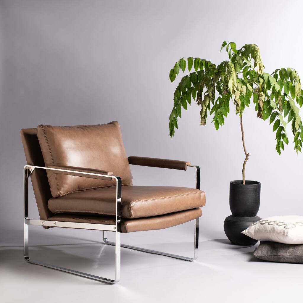 SAFAVIEH Couture Lill Leather And Metal Accent Chair - 27" W x 34" L x 30" H - 27Wx34Dx30H