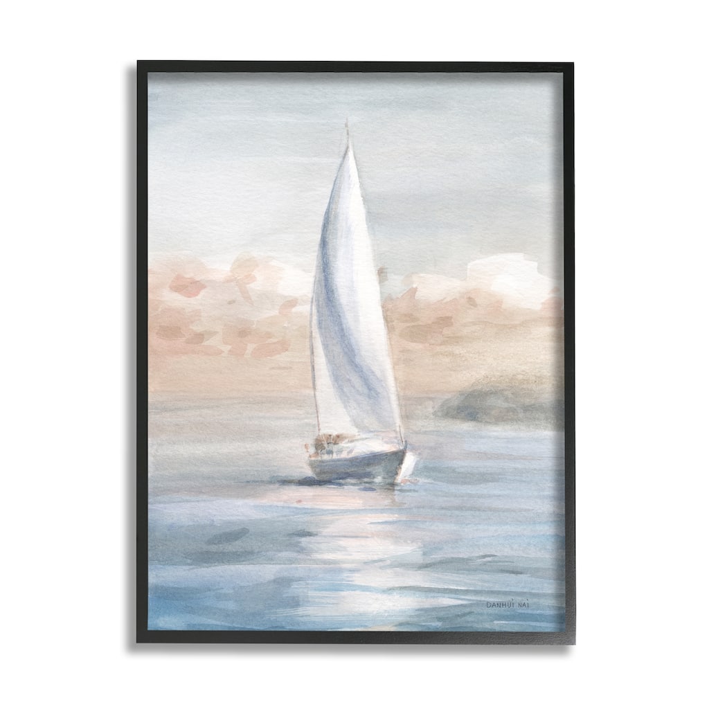Stupell Sailboat Under Cloudy Morning Sunrise Soft Contemporary Ocean Framed Wall Art