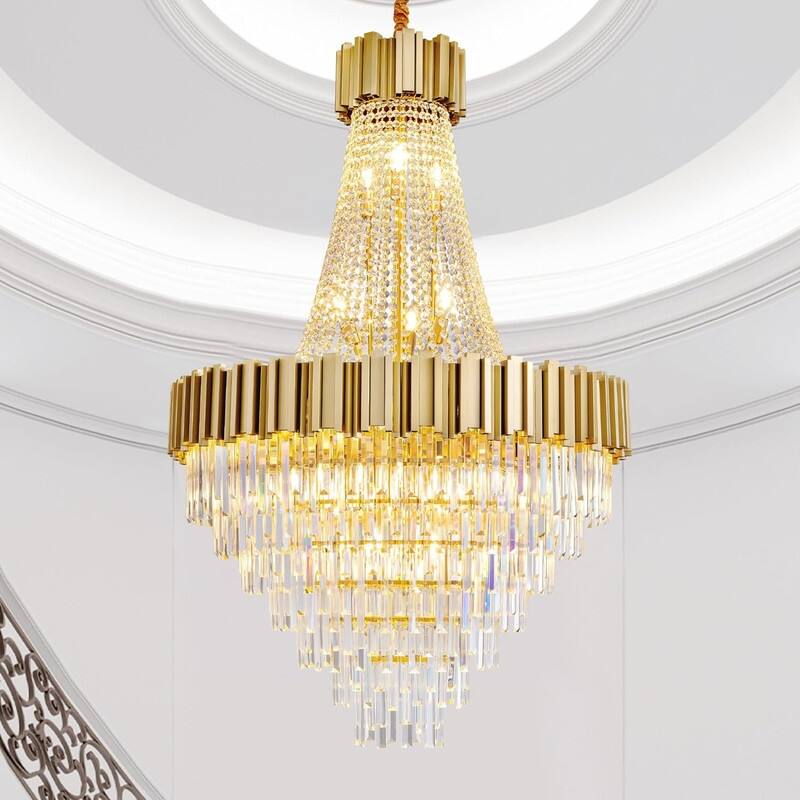 KAYLA Large Crystal Chandelier - 35.4"Modern 6-Tier 17-Light Chrome Ceiling Light, Luxury K9 Crystal - 54in - Gold