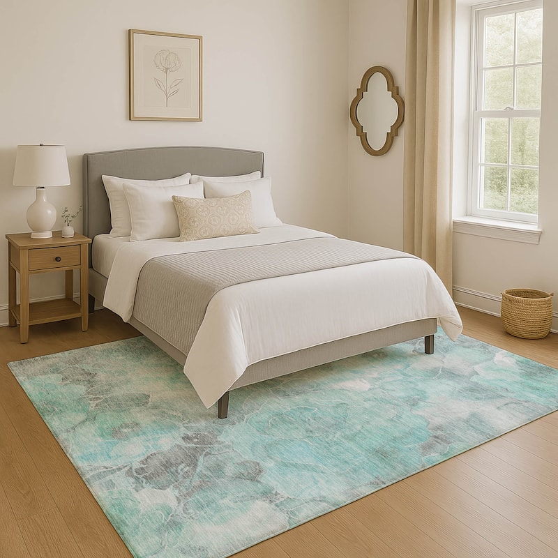 Premium Washable Super Soft Modern Floral Mayfield Rug - Teal - 9' x 12'