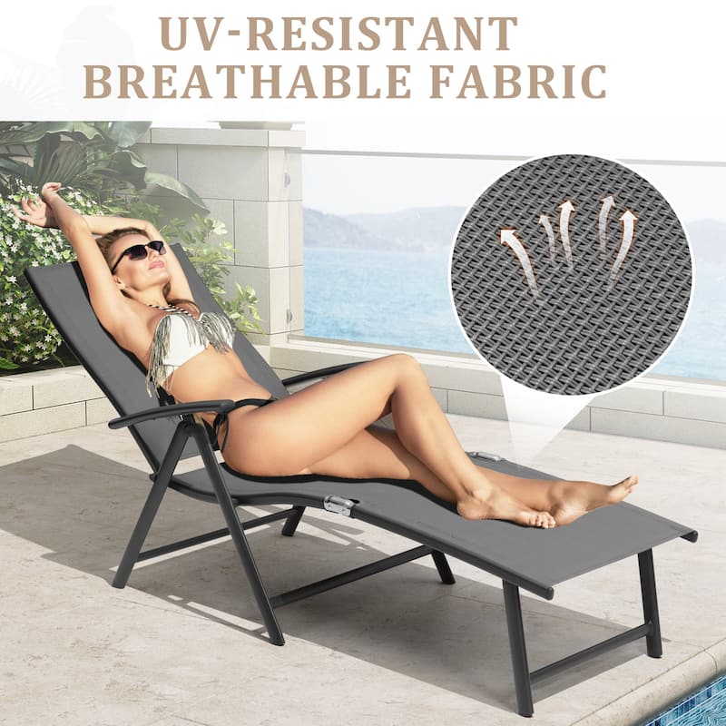 VredHom Outdoor Aluminum Portable Folding Chaise Lounge Chair - 70" L x 20" W x 14" H