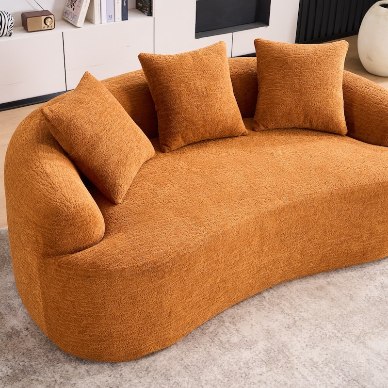 Characteristic Loveseat Sofa Couch with 3 Decorative Pillows, Curved 2-Seater Sofa Couch for Apartments
