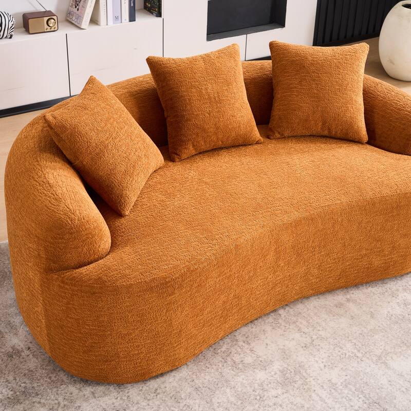 Chenille Deep Seat Loveseat Sofa, Full Compression Sponge Curved Loveseat Sofa, Cloud Floor Couch with 3 Pillows