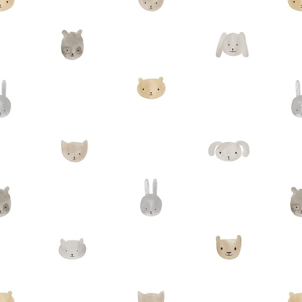 slide 2 of 6, Galerie Wallcoverings Little Explorers 2 Animal Happy Heads Non-woven Matte Wallpaper Roll 33 feet x 21 inches - Beige