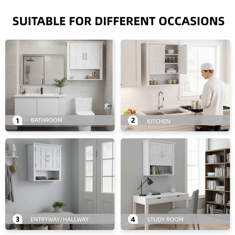 Bathroom Wall Storage Cabinet, Multi -functional Wall Mounted Cabinet with Adjustable Shelves, Medicine Cabinet