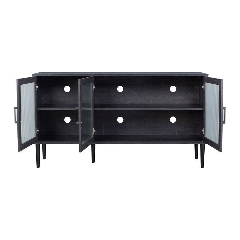 Ethan 3 Fluted Glass Door Buffet Sideboard with Shelves