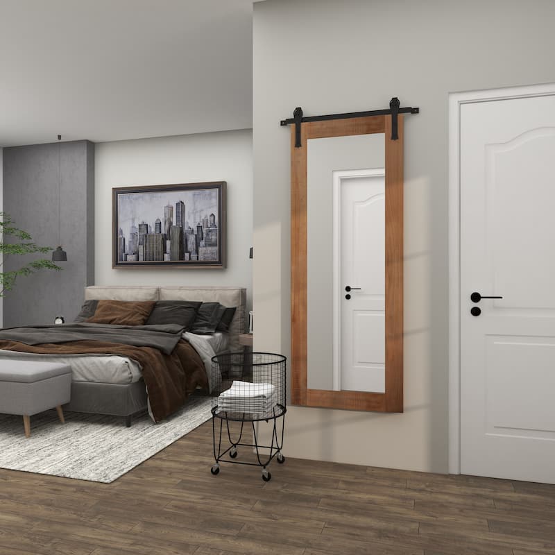 Barn Door Style Wood Industrial Farmhouse Hanging Wall Mirror