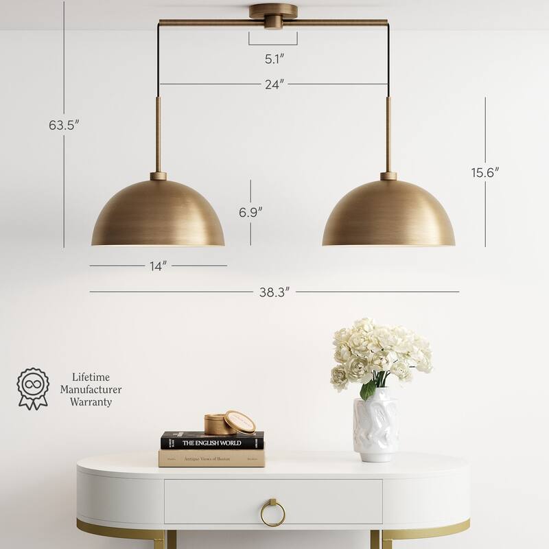 Nathan James Percy Modern 2-Light Pendant Island Light Fixture, Hanging Lights with Metal Shade and Adjustable Cord