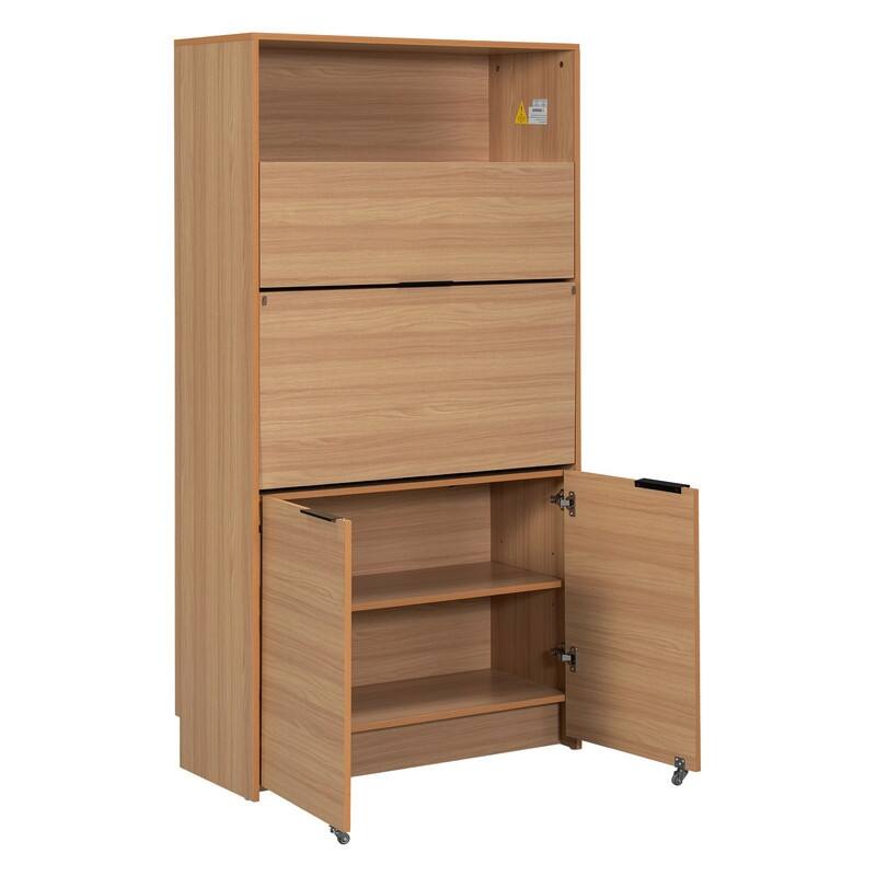 69"Tall Kitchen Pantry with Hutch, Multifunctional Storage Cabinet with Adjustable Shelf and Power Outlet