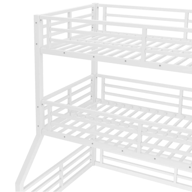 Twin over Twin over Full Bunk Bed, Metal Triple Bunk Bed with Safety Guardrails, Heavy-duty Bunk Bed with Noise-reduced Design