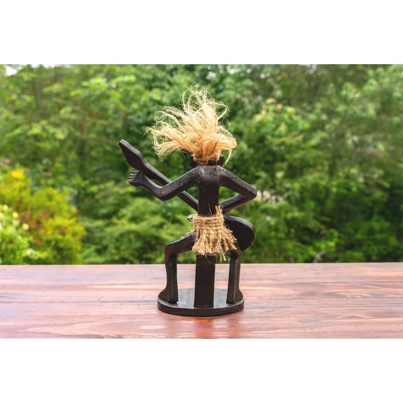 Handmade Wooden Primitive Guitarist Tribal Funny Statue Sculpture Tiki Bar Handcrafted Gift Decor Figurine Hand Carved