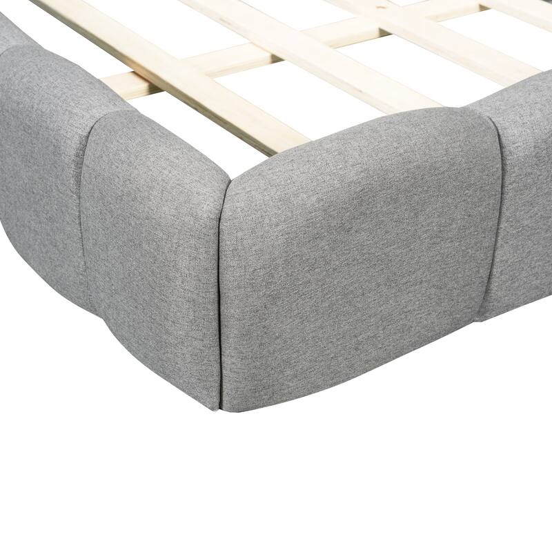 GDFStudio - Upholstered Platform Bed with Soft Linen Fabric and Solid Plywood Frame
