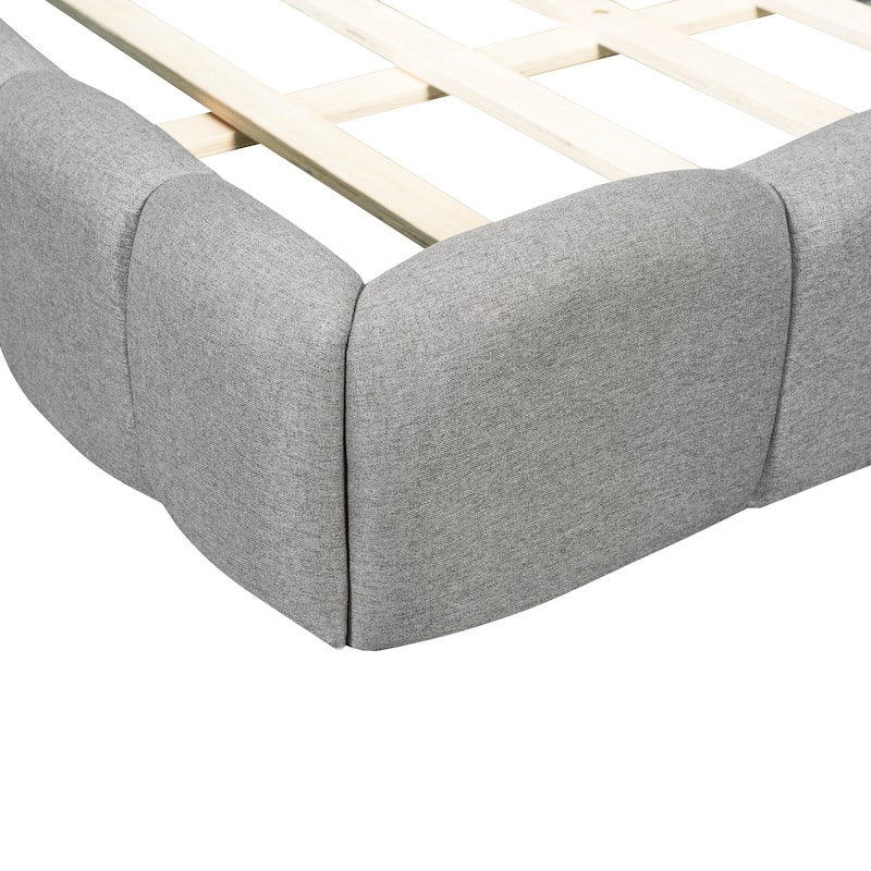 Modern Grounded Bed Frame Linen Fabric Upholstered Platform Bed Frame with Soft Headboard, No Box Spring Needed, Easy Assembly