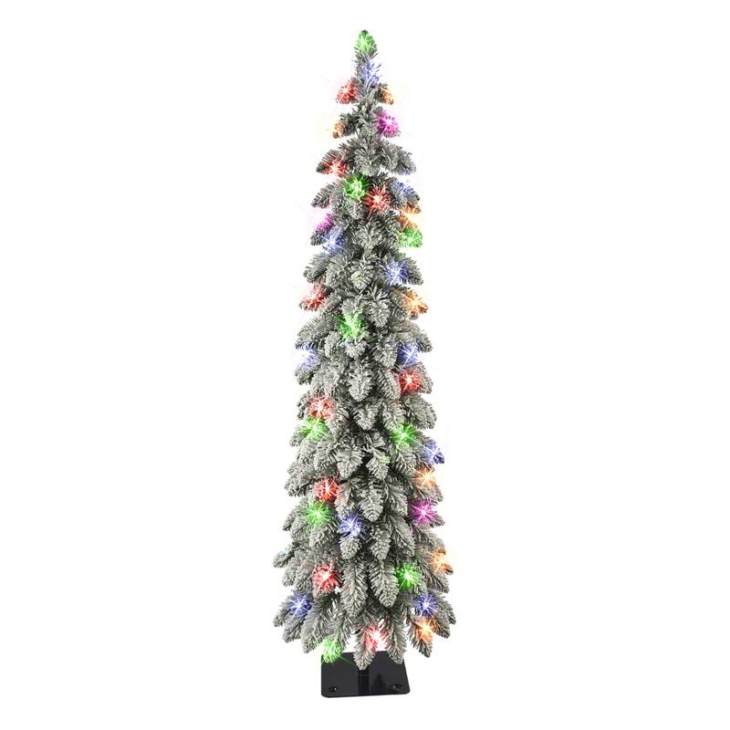 Puleo International 4 ft. Pre-lit Flocked Alpine Pencil Tree