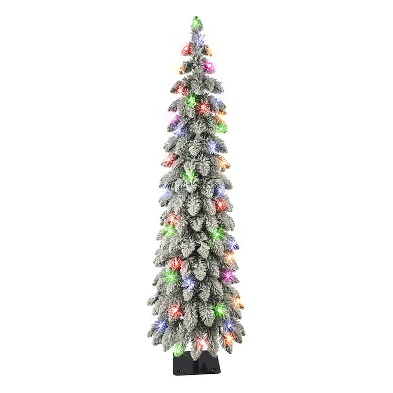 Puleo International 4 ft. Pre-lit Flocked Alpine Pencil Tree