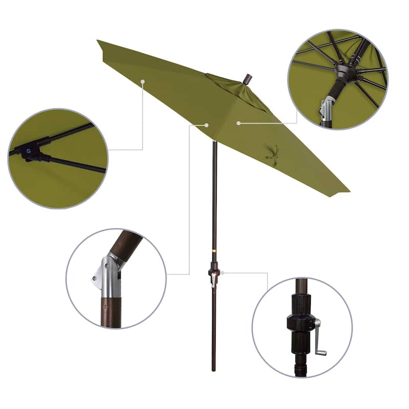 California Umbrella 7.5' Sun Master Patio Umbrella Bronze Aluminum Pole Fiberglass Ribs Crank Lift Tilting Olefin Royal Blue