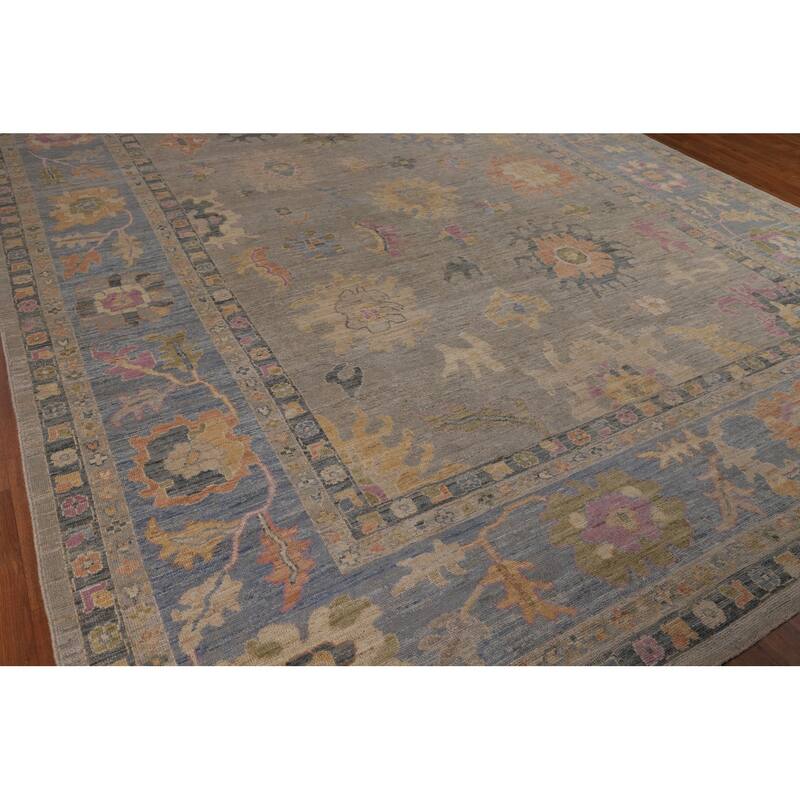 Oushak Turkish Large Area Rug Floral Hand-Knotted Wool Carpet - 10'1"x 14'0"