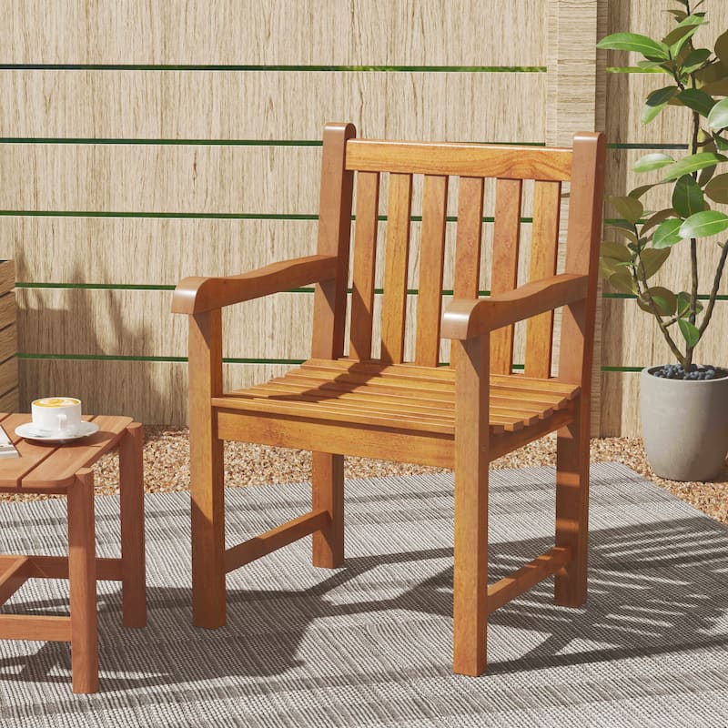 Gymax 2 PCS Teak Wood Patio Dining Chair Outdoor Armchair w/ Slatted