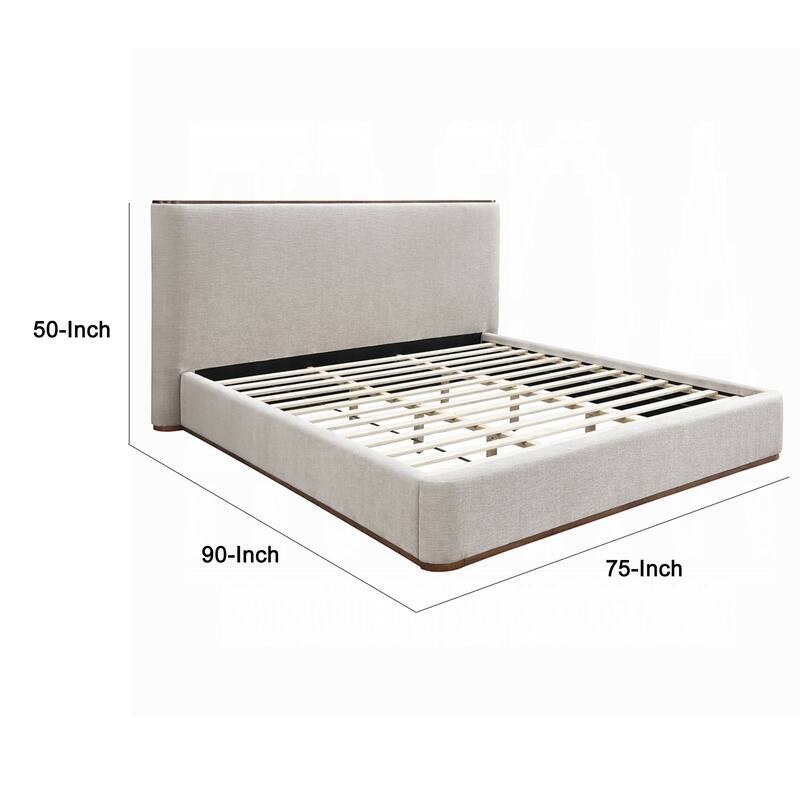 Orion Queen Bed with Low Profile Footboard, Gray Fabric Upholstered