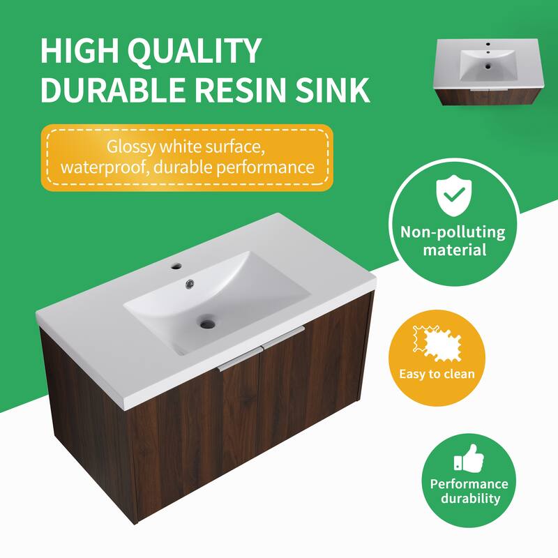 BNK 12/24/36/48/60 Inch Wall-Mounted Bathroom Vanity, Bathroom Cabinet with Doors or Side Shelves