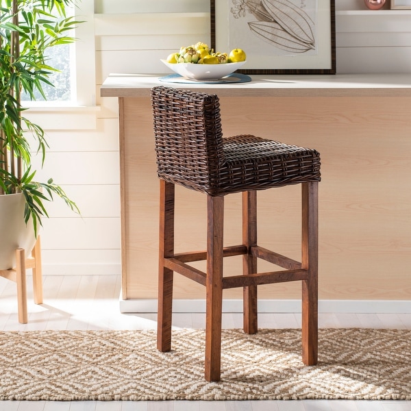 SAFAVIEH 30 Inch St. Thomas Indoor Wicker Brown Bar Stool 17.7