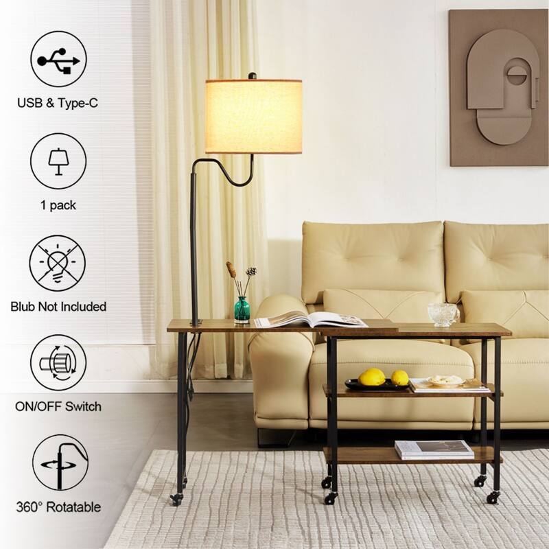 L-shaped Computer Desk with Desk Lamp, Wheels and Shelves