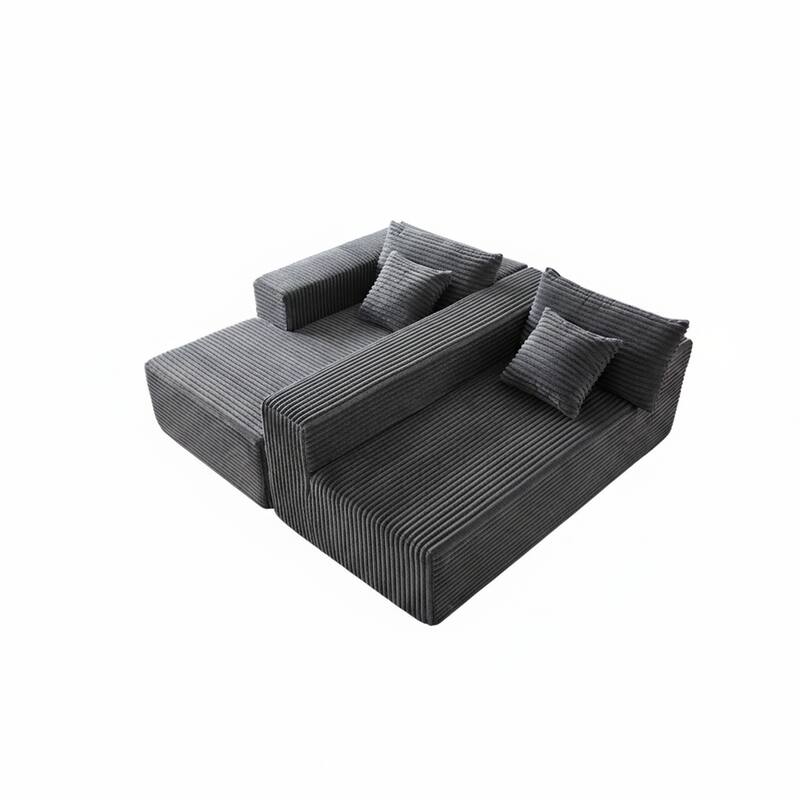 103.54" Flannel L-Shaped High-Density Modern Modular Sectional Sofa with Chaise & Pillows