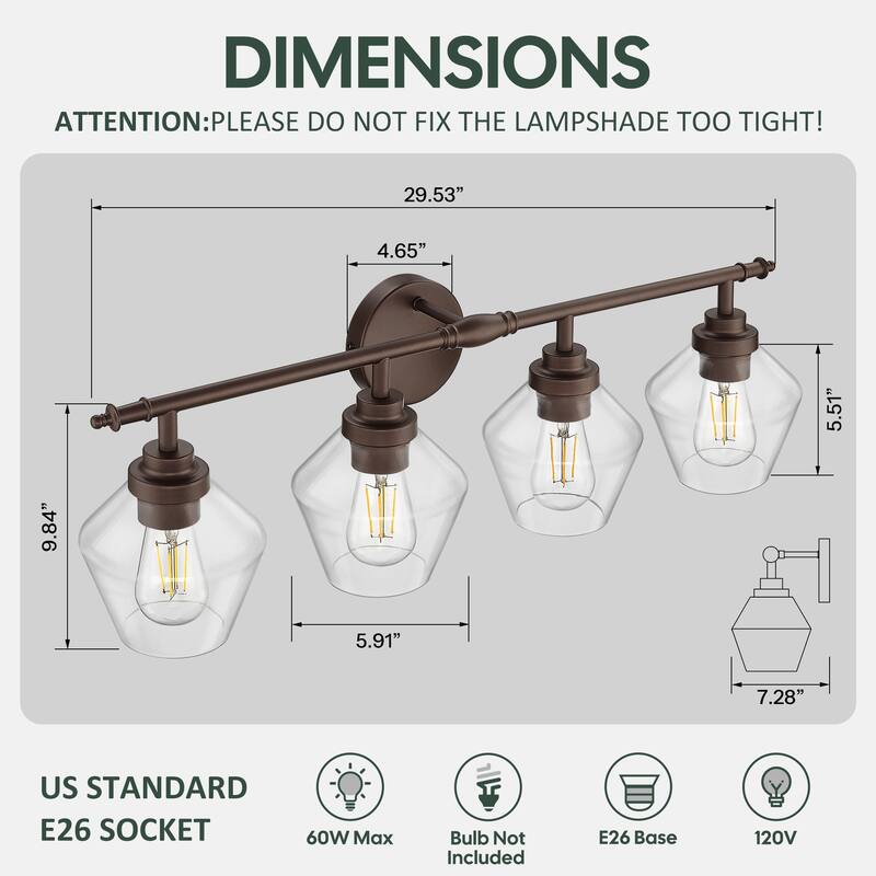 3/4-Light Modern Bathroom Vanity Light