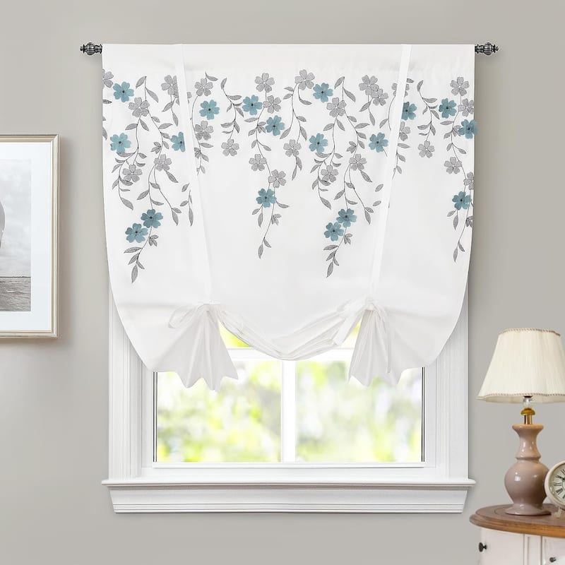 DriftAway Tie Up Curtains Floral Embroidered Balloon Isabella Roman Shades Rod Pocket