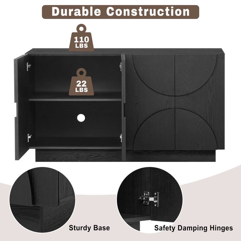 4-Door Large Storage Sideboard, Wood Sideboard Cabinet with Semi-Circular Handles and Adjustable Shelves