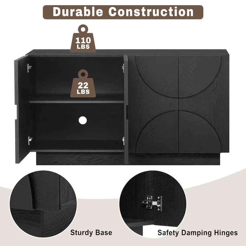 56" 4-Door Wood Sideboard Cabinet with Adjustable Shelves and Semi-Circular Handles, Buffet Storage Console