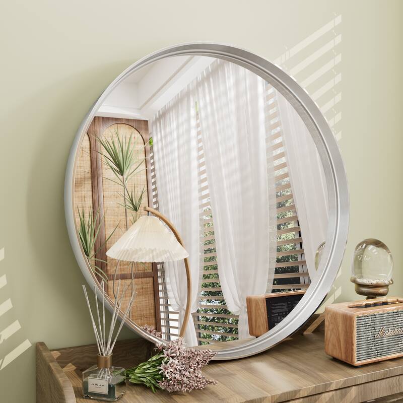 Round Tempered Glass and Metal Framed French Cleat Mounted Wall Bathroom / Vanity Mirror
