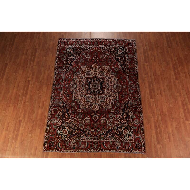 Medallion Bakhtiari Persian Vintage Rug Handmade Wool Carpet - 6'8" x 9'9"