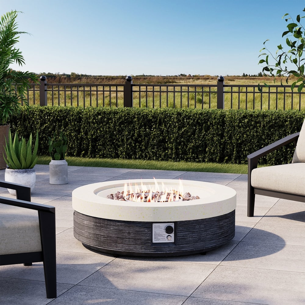 COSIEST Outdoor Concrete Propane Fire Pit Table,Marble & Wood Style Design