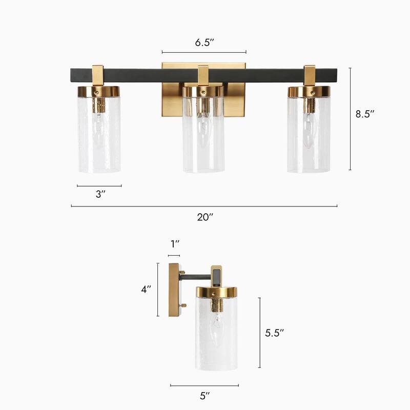 Modern Gold 3-Light Bathroom Vanity Lights Cylindrical Glass