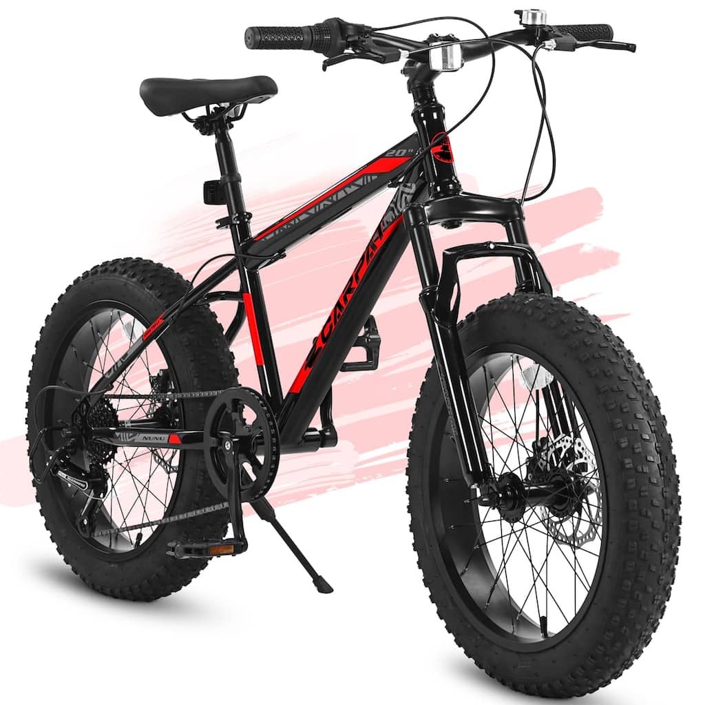 20 Inch Mountain Bike for Kids and Teenagers,High Carbon Steel Frame,Disc Brakes,Durable Wide Tires,Front Suspension, 7-Speed