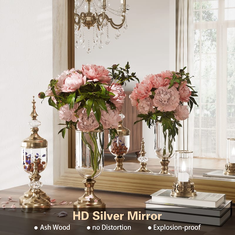 Rustic Farmhouse Rectangle Wood Frame Wall Mirror for Bathroom Vanity