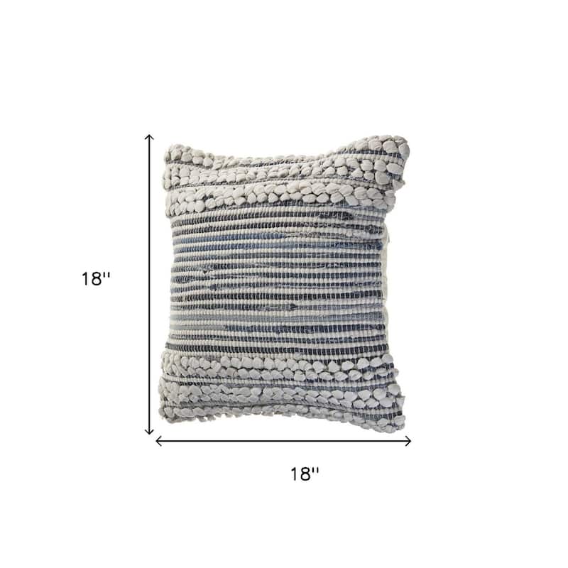 Set of Two Blue and Ivory Striped Cotton Throw Pillow