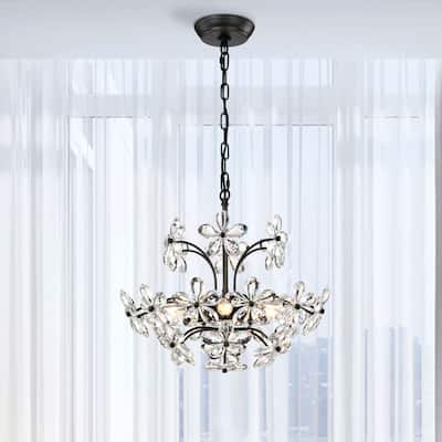 Rosa 6 Lights Antique Black Daisy Flower Crystal Chandelier - 17.7 inches in diameter x 15 inches H