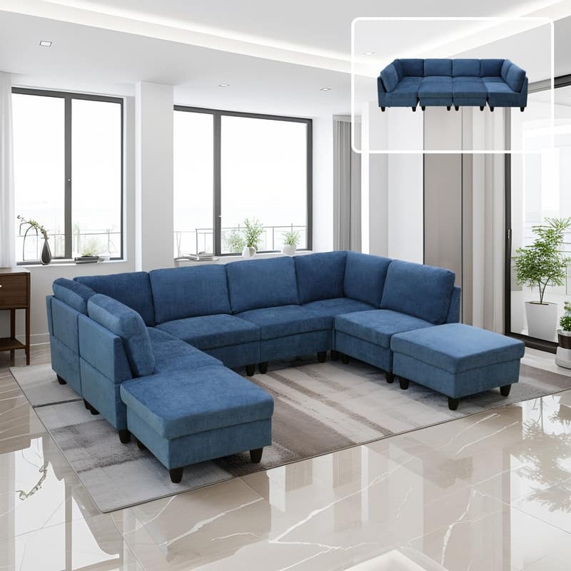 Elegant Modular Sofa Set with Solid Wood Frame and High-Density Foam