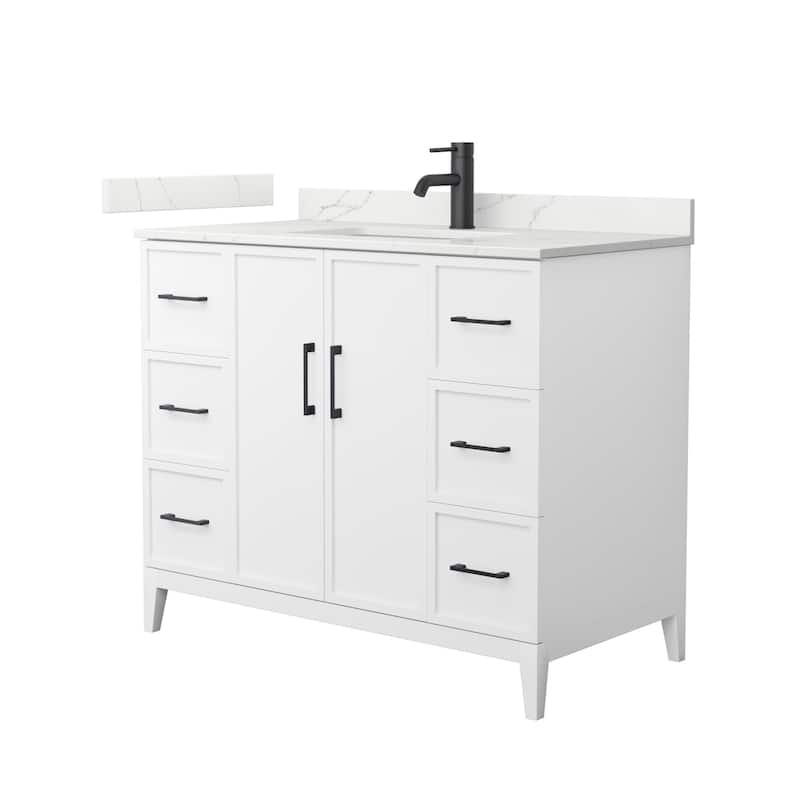 Elan 42-inch Single Vanity, Single Hole Quartz Top - White, Black Trim, Giotto Quartz Top
