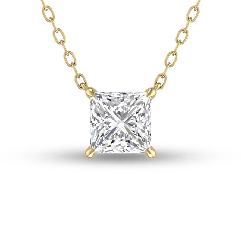 Marquee Lab Grown 1/4 Carat Floating Princess Cut Diamond Solitaire Pendant in 14K Yellow Gold