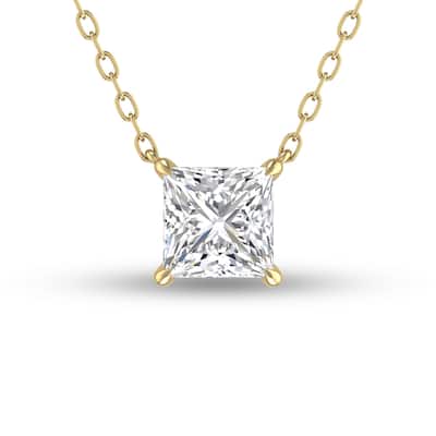 Marquee Lab Grown 1/4 Carat Floating Princess Cut Diamond Solitaire Pendant in 14K Yellow Gold