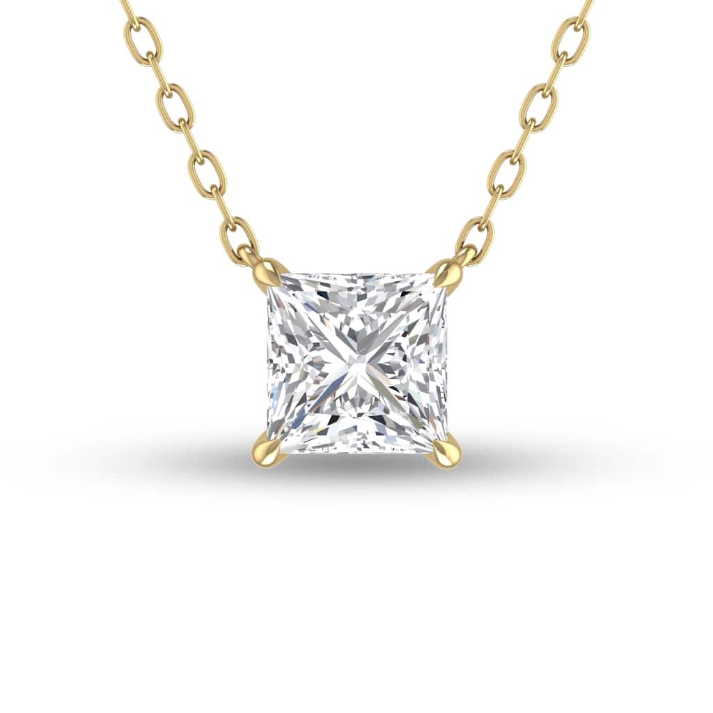 Marquee Lab Grown 1/4 Carat Floating Princess Cut Diamond Solitaire Pendant in 14K Yellow Gold