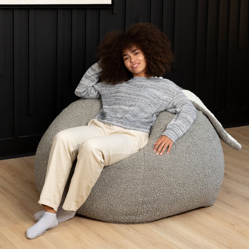 Raven-Symoné Home HopSeat Bunny - Oval Shaped Large Bean Bag Chair with Ears, Ultra Soft Shearling
