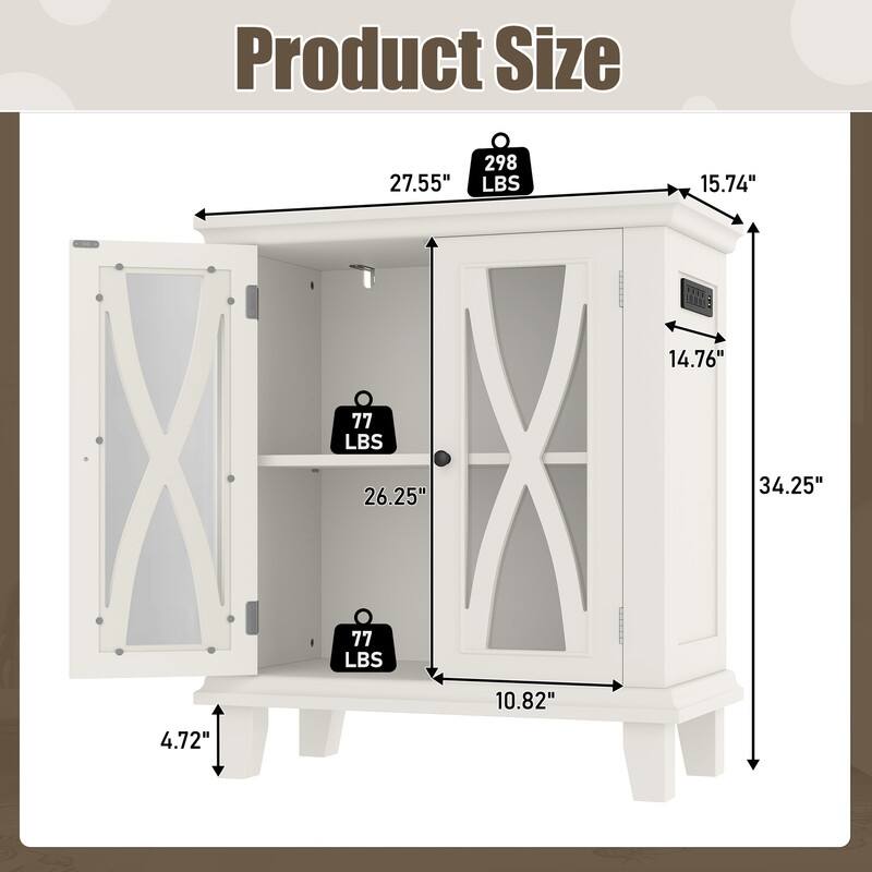 Farmhouse Aquarium Stand with Charging Station, 20 Gallon Tank Cabinet & Reptile Habitat Furniture - Beige