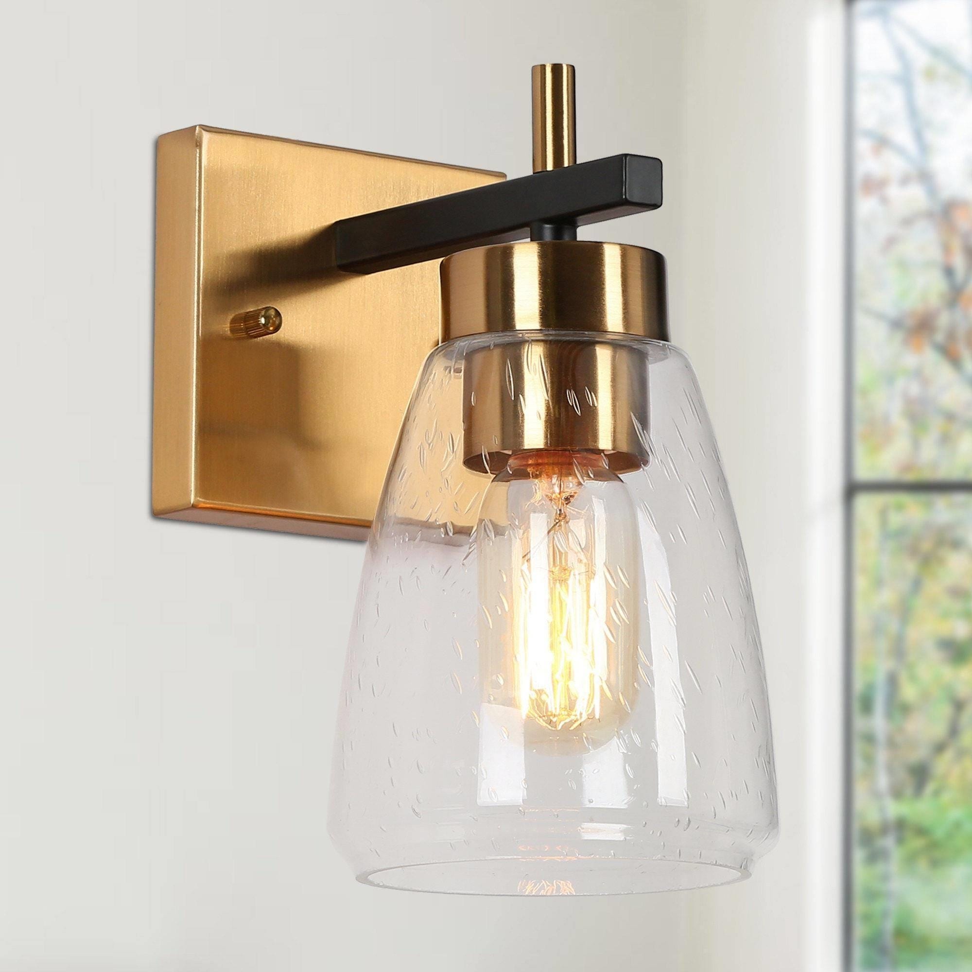 Modern Contemporary Wall Sconces Bathroom Vanity Lights with Seeded Glass - L 5.1" x W 6.7" x H 8.7"